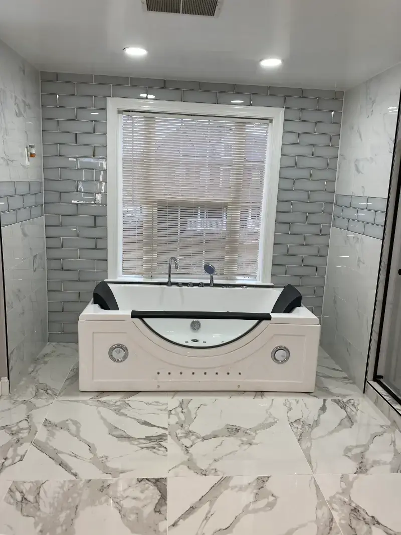 Modern bathroom remodel in Rockville with sleek tile design.