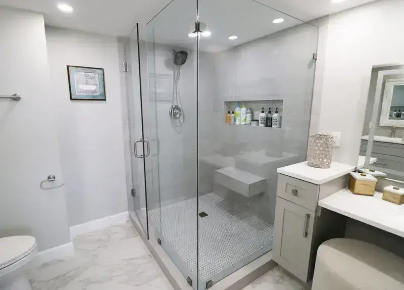 Gaithersburg spa-inspired bathroom remodel with walk-in shower.