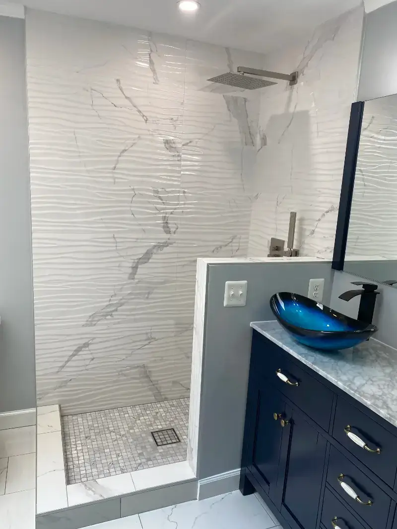 Small bathroom remodel in McLean, VA with efficient layout.