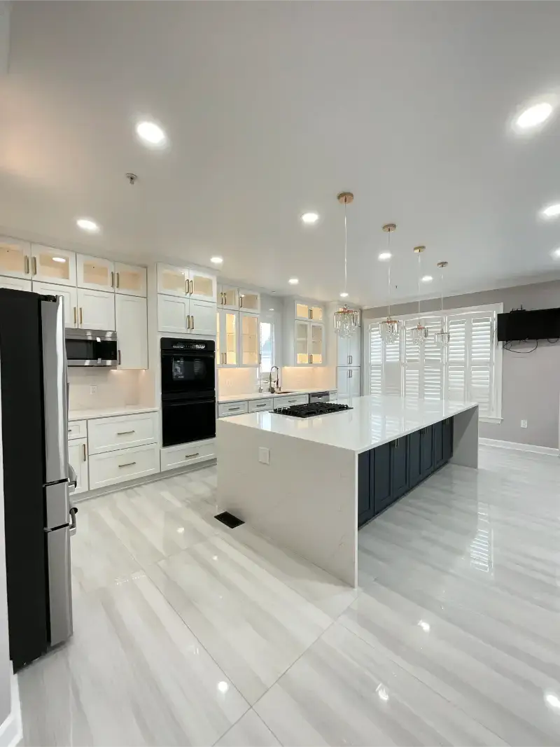 Kitchen renovation in Ashburn, Virginia featuring modern fixtures and ample counter space.