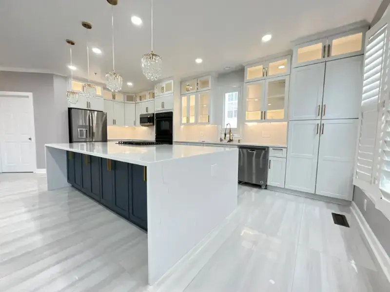 Arlington, Virginia kitchen remodel with white cabinetry and a large center island.